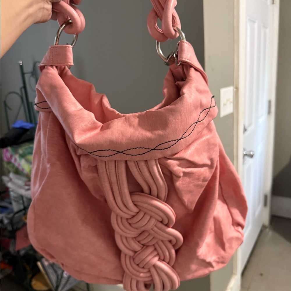 Pink Braided Handle Women's Bag
